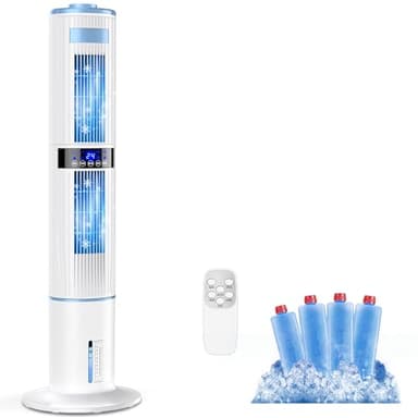 Condizionatore Portatile Senza Tubo, Raffreddatore d'aria 65W, Silenzioso con Night Mode, 4 Modalità Ventilatore Aria Fredda, Timer 1 a 24 ore, Climatizzatore 4 L, Telecomando, Oscillazione 60°e 360°
