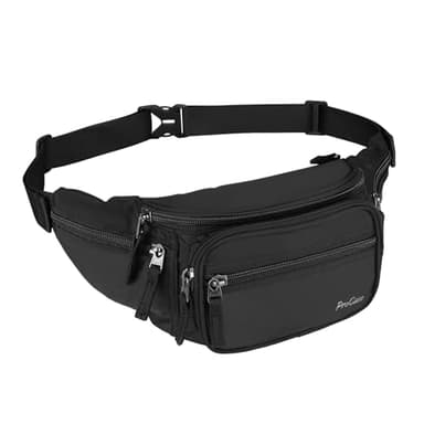 ProCase Marsupio con 6 Tasche per Donna e Uomo, Marsupio da Lavoro Sportivo Viaggio Trekking, Fanny Pack Bag in Nylon con Cinturino Regolabile e Fibbia a Sgancio Rapido -Nero M