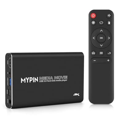 4K@30hz Lettore multimediale USB3.0 HDMI Media Player Supporto HDD SATA da 2,5" con uscita HDMI/AV/Ottica, H.265,per video/musica/foto da unità USB/SD Card/4 GB interna o fino a 8TB HDD esterno