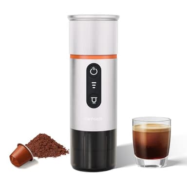 COTGCO Macchina per caffè Espresso Portatile : Macchina da caffè Portatile a Batteria per viaggi in Campeggio - Riscaldamento Rapido in 2,5 inuti - 8 Tazze di Caffè Espresso per una Carica - Bianco