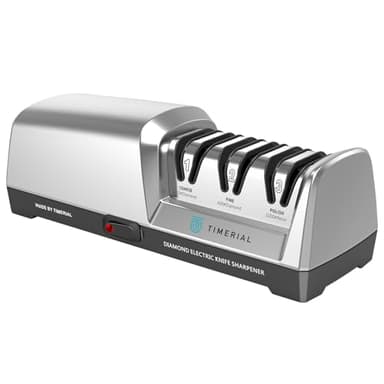TIMERIAL Affilacoltelli elettrico con diamante, affilatura professionale a 3 fasi di coltelli da cucina, guide precise, tagliente liscio a 15 gradi, per coltelli da cucina, da esterno e da tasca