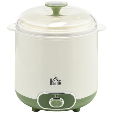 HOMCOM Yogurtiera 20W da 1.5L per 3-5 Persone con 2 Vasetti e Colino Incluso, Macchinario per Yogurt in Plastica, 19.5x17.5x21.4 cm, Bianca