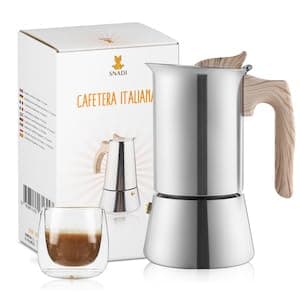 Snadi - Caffettiera Moka Italiana | Design Moderno ed Elegante | Adatta per Induzione, Vetroceramica, Elettrico e Gas | Ergonomica e Robusta | Acciaio Inossidabile | Caffè Espresso (4 Tazze)