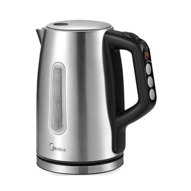 Midea Bollitore elettrico con regolazione della temperatura (40, 60, 70, 80, 90, 100 gradi C), acciaio inox 1,7 litri, Kettle 2200 W con finestra di visualizzazione, funzione di mantenimento in caldo