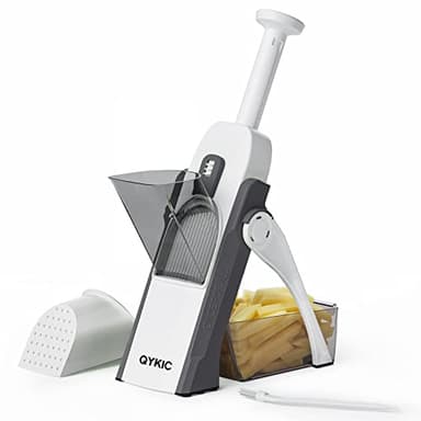 Affettatrice per mandolina sicura per cucina, tutto in 1 professionale regolabile mandolino affettatrice per verdure, affettatrice per patate, Julienne, cipolla, tritatutto verticale (grigio)