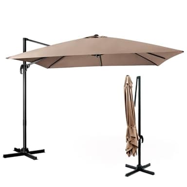 COSTWAY Ombrellone da Giardino, 300 x 300 cm, Ombrellone da Esterno con 3 Inclinazioni, Rotazione a 360°, Manovella, 8 Stecche, Base Incrociata (Caffè)