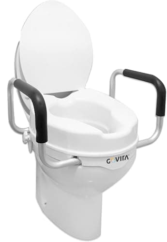 GOVITA - Rialzo WC per Anziani con Braccioli, Rialzo WC con Coperchio, Rialzo Bagno Disabili, Alzawater per Anziani, Rialzo per WC Universale, Sollevatore WC Disabili, Bianco (Altezza 10 centimetri)