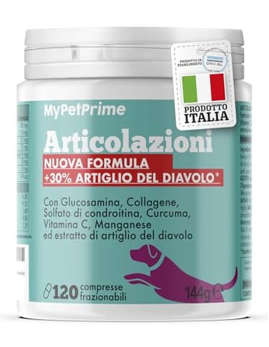 Integratore Articolazioni Cane MyPetPrime | 120 Compresse Joint Care con Glucosamina Condroitina Cane, Artiglio del Diavolo| Integratori per Cani Salute articolare condrostess condrogen