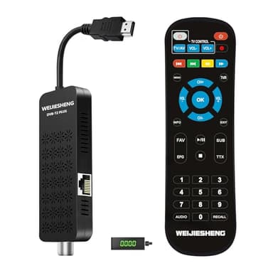 Decoder Digitale Terrestre 2025, Decoder DVB-T2-Mini TV Stick, HD 1080P H.265 HEVC Main 10-Bit,Supporto-HDMI, AV, Ethernet,USB WiFi,DLNA,PVR,Multimedia [Telecomando 2 in 1 con Controllo TV]