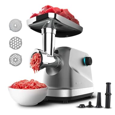 Cecotec Tritacarne Elettrico Crusher 1400 Steel. 1360W, Ottimo per Tritare, Macinare e Tagliare, 1 Lama Acciaio Inossidabile, 3 Piastre di Taglio con fori di 3, 5 e 7mm, Preparazione della salsiccia
