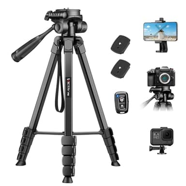 Victiv 172cm Treppiede Fotocamera in Alluminio Leggero, Smartphone per iPhone con Supporto Telefonico e Telecomando Wireless, con Testa Girevole a 3 Vie per Canon Nikon Sony DSLR