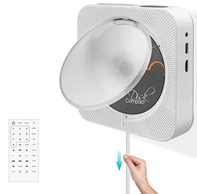 Adirigo Lettore CD/DVD portatile con Bluetooth, Altoparlanti HiFi integrati a parete, Boombox audio per la casa con telecomando Radio FM USB MP3 Cuffie da 3,5 mm Ingresso/uscita AUX （Bianco）