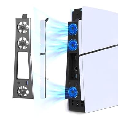AriKroii Ventola di raffreddamento per PS5 Slim,Accessori di Raffreddamento più Silenziosi con luce LED controllo automatico della velocità e Hub USB 3.0,Per PS5 Slim Disc e Digital Edition