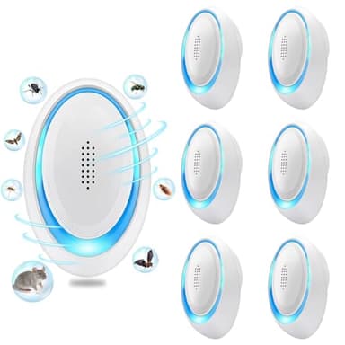 Ultrasuoni per Topi 6 Pack, Antizanzare Ultrasuoni Repellente Ultrasuoni Dissuasore Anti Topi, Zanzare, Ratti, Formiche, Insetti, Scarafaggi, Ragni, Flea, e Altri Roditori, 2024 Versione（Bianco）