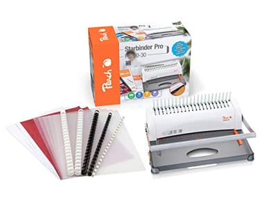 Peach PB200-30A - Rilegatrice in plastica Star Binder Pro, per DIN A4, rilega 350 fogli, spirali di rilegatura da 38 mm max., capacità di perforazione 12 fogli, con set iniziale