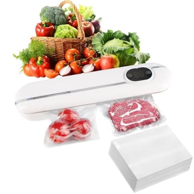 Macchina per Sottovuoto Alimenti, Macchina Sottovuoto Alimenti 5 in 1, Automatica Sigillatore Sottovuoto Macchina per Alimenti Secchi che Umidi, Con 100 Sachetti Sottovuoto