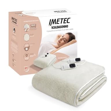 Imetec Scaldasonno Adapto maxi coprimaterasso matrimoniale 195 x 165 cm, Basso consumo, Riscaldamento rapido, Temperatura personalizzata, 100% lana e merino, Doppio comando, 6 temperature