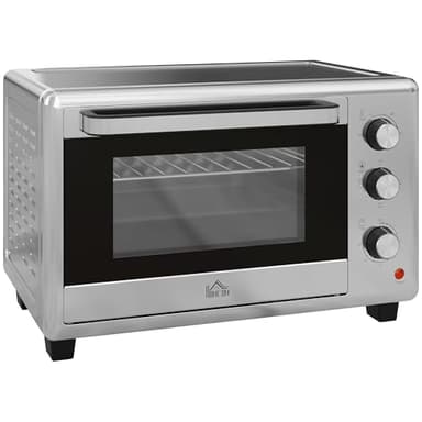 HOMCOM Fornetto Elettrico 30L, Mini Forno Elettrico con 3 Funzioni di Cottura, Temperatura Regolabile e Timer, Include Teglia e Griglia, 1600W, Argento