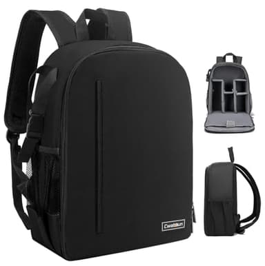 Cwatcun Zaino per fotocamera Zaino fotografico resistente all'acqua Borsa per fotocamera professionale per Mirrorless DSLR/SLR, compatibile con Sony Canon Nikon Fotocamera(2.0 piccolo, Nero)