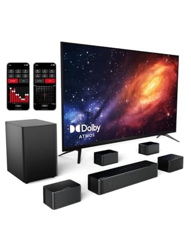 ULTIMEA 7.1 Soundbar TV, Compatibile con Dolby Atmos, Controllo APP, 4 Altoparlanti Surround Cablati, 460W Sistema Audio Home Theater Surround con Subwoofer Wireless 6,5", Poseidon D80