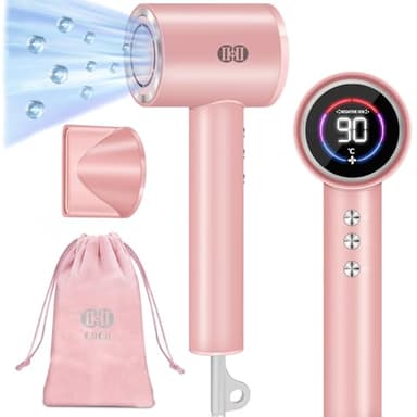 CIICII Asciugacapelli Ionico Professionale, 120000 RPM Alta Velocità per Phon Capelli (1600W/3 Velocità/5-Temp/Display HD & Borsa da Viaggio) Asciugacapelli Asciugatura Rapida per Viaggi e Casa (Rosa)