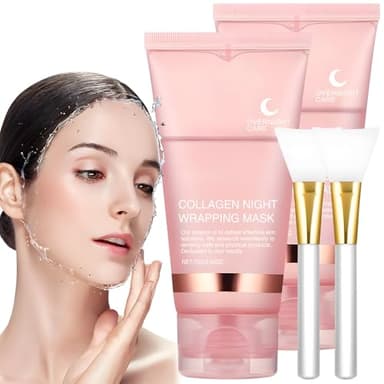2 pezzi Maschera Collagene Viso, Collagen Night Wrapping Mask, Skincare Coreana, Maschere per il Viso, Maschera Viso Coreana Peel Off, Pelle Profondamente Idratata e Rivitalizzata, Dotata di Pennello