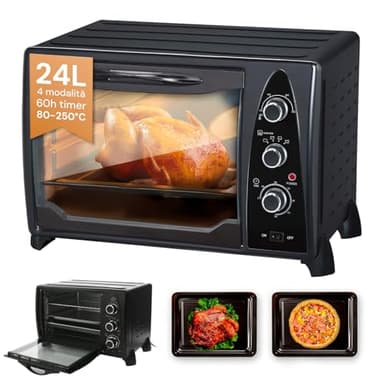 Avilia Fornetto Elettrico Ventilato 24L - Forno Elettrico Piccolo con Termostato Regolabile e Tecnologia di Ventilazione Avanzata, Design Elegante Nero, Ideale per Cottura e Riscaldamento