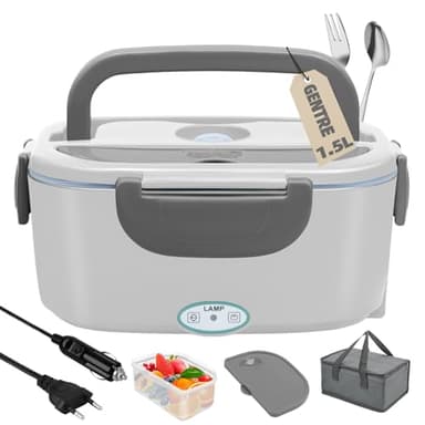 Kuriehot Lunchbox Scaldavivande Elettrico Portatile per Auto Camion e Ufficio 4 in 1 12V/24V/220V~240V 1.5L 60W Porta Pranzo Riscaldabile in Acciaio Inox Scalda Vivande Portavivande Termico