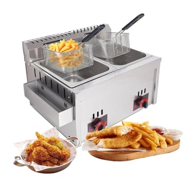 Friggitrice a Gas da 20 L Friggitrice Professionale Doppia di Grande capacità Friggitrice Multifunzione A GPL in Acciaio Inossidabile facile pulire per Uso Domestico E Commerciale