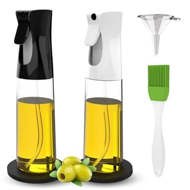 2 Pezzi Spruzzino Olio per Friggitrice Aria da 300ML + 2 Sottobicchieri + 1 Pennello + 1 Imbuto | Nebulizzatore Olio Senza BPA | Vaporizzatore da Cucina per Olio e Alimenti.