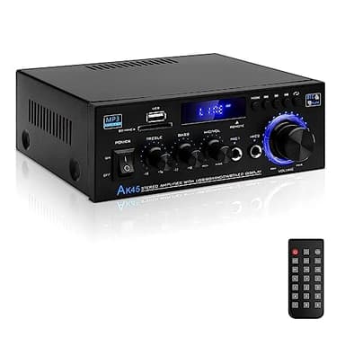 Hi-Fi Audio Amplificatore,2.0CH Bluetooth 5.0 Amplificatore di Potenza Audio,AK45 40W×2 Uscita Max 400W Ricevitore Stereo Amp per Home Theater,Altoparlante Auto W/Mic USB FM Radio