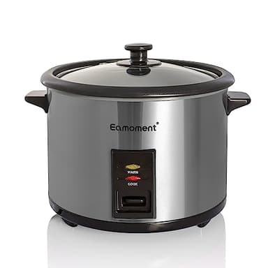 Eamoment ERC-10CSL 1.8L | 700W Cuociriso & Vaporiera 2 in 1 (1-10 Persone) Pentola rimovibile non antiaderente, Spatola e misurino inclusi, coperchio di vetro