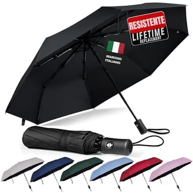 drytogo Ombrello pieghevole – Apertura e chiusura automatica – Resistente al vento, impermeabile e compatto – Ombrello da viaggio leggero con manico antiscivolo – Perfetto per uomo e donna