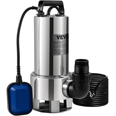 VEVOR Pompa Sommersa Elettrica da Drenaggio per Acqua Sporca 1300W da Giardino Laghi Pozzo, Elettropompa a Immersione per Acque Nere Scure 10A 1300W per Piscina, Pozzetto