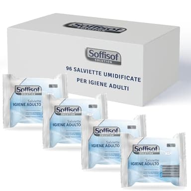Soffisof Salviette Umidificate per Anziani - 96x Salviette Adulti XL 20x30 cm - 4 Confezioni da 24 Salviette Corpo e Igiene Intima - Formato Tascabile