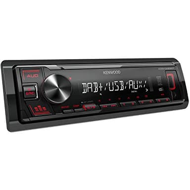 Kenwood Autoradio KMM-DAB307 con DAB+, Ingresso USB/AUX Frontale, con Frontalino Estraibile, Allineamento Temporale degli Altoparlanti, Compatibilità con Comandi a Volante, Ingombro Ridotto, Rosso