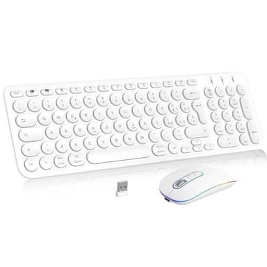 PINKCAT Tastiera e Mouse Wireless, Bluetooth e 2.4 G Tastiera e Mouse, Batteria Ricaricabile Design Ergonomico Set tastiera e mouse per PC/Tablet/Windows, iOS, Mac OS - Bianca