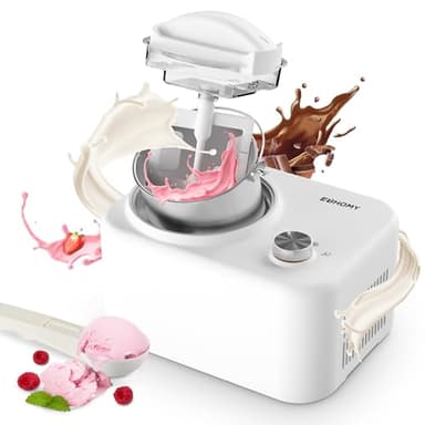 EUHOMY Gelatiera con Compressore, Macchina per Gelato, Piccola Gelatiera, Gelatiera Autorefrigerante, 0,8 L Macchina Gelato, Compressore 100 W, Bianco