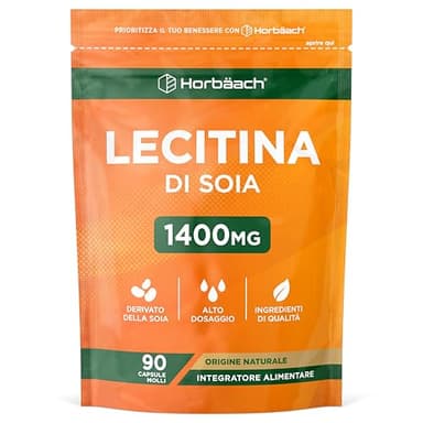 Lecitina di Soia Capsule 1400 mg | 90 Capsule Molli | Integratore Alimentare ad Alto Dosaggio | Soy Lecithin Softgels | by Horbaach