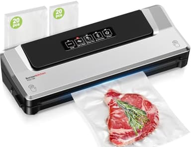 Bonsenkitchen Macchina Sottovuoto per Alimenti 4 in 1 - Macchina Sottovuoto per La Cottura Sottovuoto e La Conservazione di Alimenti Freschi, Con Modalità Vuoto Esterno, con 40 sacchetti sottovuoto