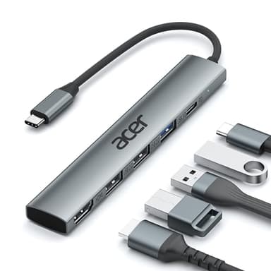 Acer Hub USB C, 5 in 1 Adattatore USB C a HDMI 4K con PD 100W, 3 USB A, Adattatore Multiporta USB C per laptop, PC, tablet, iPad Pro, iMac, iPad, iPhone 15/16