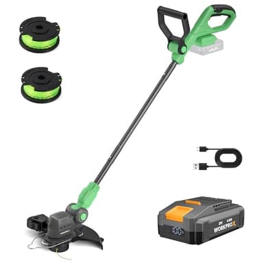 WORKPROX Tagliabordi a batteria 20V con batteria 4,0Ah e cavo di ricarica Type-C, 2 in 1 Decespugliatore senza fili, diametro di taglio 30 cm, testa inclinabile, con 2 x 5m di filo in nylon