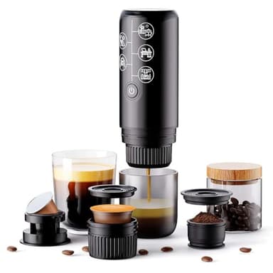 HAILASRE Macchina da caffè portatile 3 in 1 mini macchina da caffè espresso elettrica ricaricabile da viaggio, per cialde e caffè macinato NS Pods e cialde Dolce Gusto, Nessun riscaldamento (Nero)