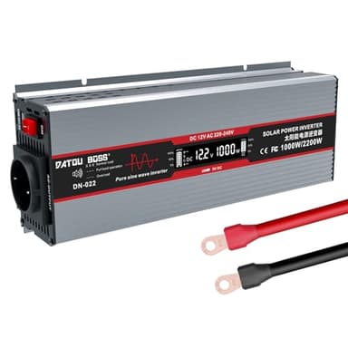 DATOUBOSS Power Inverter 12v 220v Onda Pura 1000W Convertitore Peak 2000W Invertitore - EU Presa con Uscita USB Adatto per furgoni, camion, energia solare