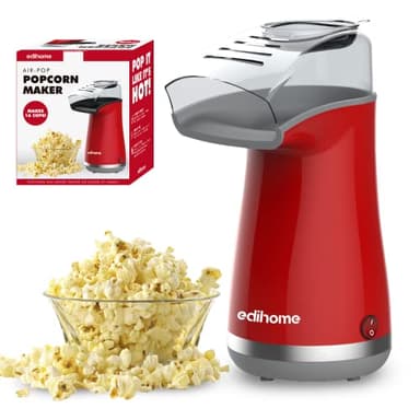 Edihome, Macchina Popcorn, Macchina per Pop Corn, 1200W, Include Cucchiaio Dosatore, Pop Corn pronto in 2 Minuti (Rosso)
