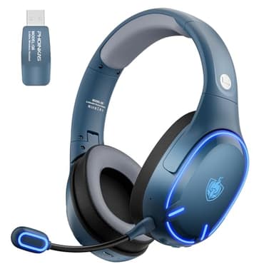 PHOINIKAS Cuffie Gaming Wireless per PC/PS5/PS4, 2,4GHz Wireless+5.3 Bluetooth, Microfono Staccabile con Cancellazione del Rumore, Qualità del Suono 7.1, Batteria di Oltre 30+ Ore, LED