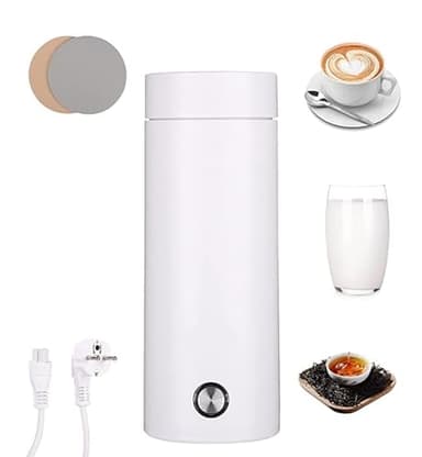Nuxory Bollitore Elettrico Da Viaggio, 450 ml 3 in 1 Bollitore Elettrico Portatile Mini Due Sottobicchieri Omaggio, Acciaio Inox 304, Ebollizione Rapida, Chiusura Automatica per Tè, Latte, Caffè