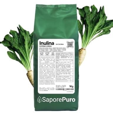 SaporePuro Inulina da cicoria 1 Kg - CATENA LUNGA - Fibra vegetale prebiotica da radici di cicoria - Polvere di inulina ad alte prestazioni per la sostituzione dei grassi