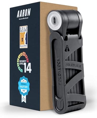 AARON - Lucchetto pieghevole sicuro livello 14, brevettato ad alta sicurezza con supporto, per bicicletta elettrica, bici da corsa, moto, mountain bike, colore nero