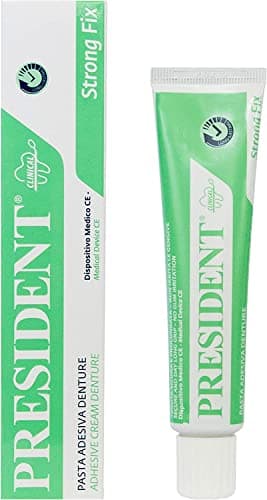 President PASTA ADESIVA DENTURE. Fissaggio Forte della dentiera, Presa Rapida, Adesione duratura. Evita infiltrazioni di cibo, infiammazioni e alito cattivo - 20 grammi